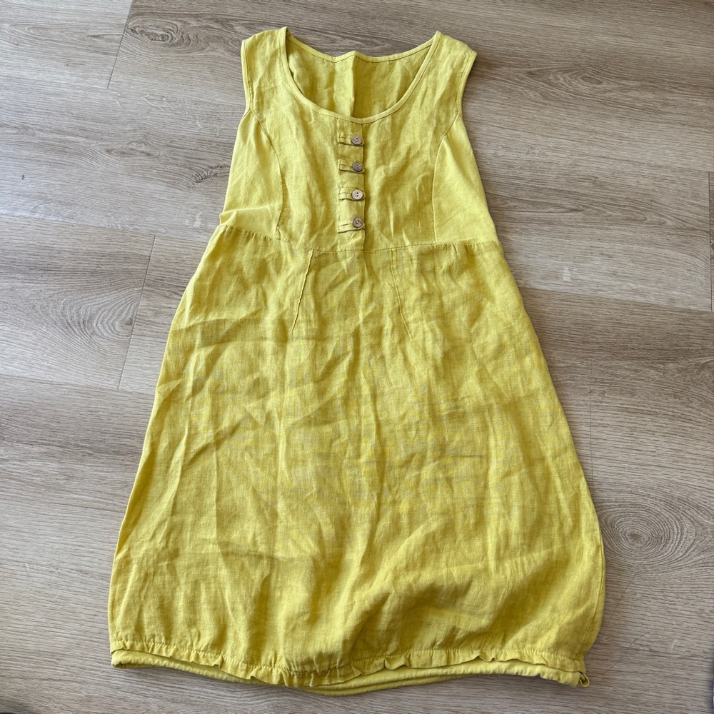 100% Linen Made In Italy Lagenlook Yellow Sundress With Corset Back Detail - Picture 2 of 7